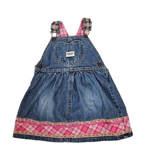 Vintage Oshkosh B'Gosh Heart Pocket‎ Denim Vestback Pink Plaid Ribbon Size 24M